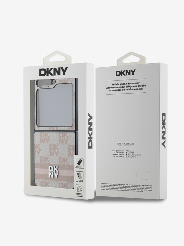 DKNY DKNY PU bőrből készült kockás mintás és csíkos hátlap Samsung Galaxy Z Flip 6 rózsaszínű borítóhoz
