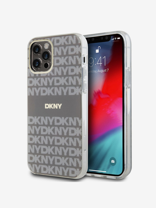 DKNY PC/TPU Ismétlődő mintás tonális csíkos Magsafe hátlap iPhone 12/12 Pro bézs DKNY