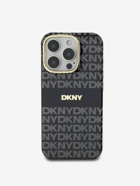 DKNY DKNY PC/TPU ismétlődő mintás, tónusos csíkos Magsafe hátlap iPhone 16 Pro-hoz Fekete