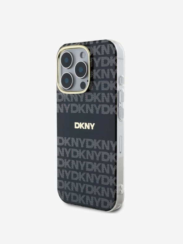 DKNY DKNY PC/TPU ismétlődő mintás, tónusos csíkos Magsafe hátlap iPhone 16 Pro-hoz Fekete