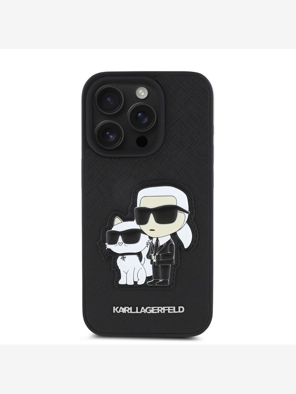 Karl Lagerfeld Karl Lagerfeld PU Saffiano Karl és Choupette hátlapi borító iPhone 15 Pro készülékhez Fekete