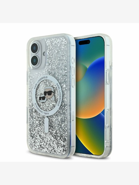 Karl Lagerfeld Karl Lagerfeld Liquid Glitter Karl and Choupette Heads MagSafe hátlapi borító az iPhone 16 készülékhez Átlátszó