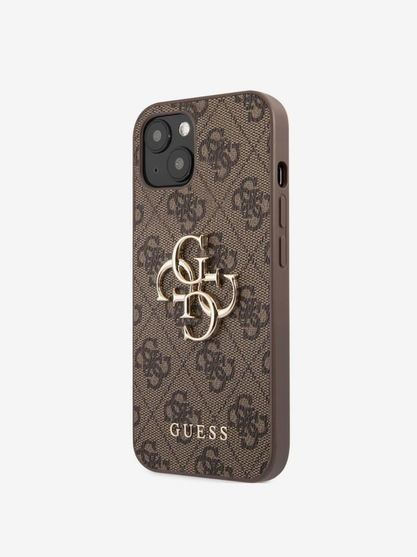 Guess Guess PU 4G fém logós hátlap az iPhone 13 barna modellhez Barna