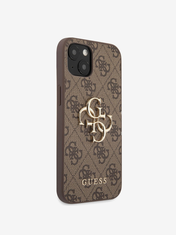 Guess Guess PU 4G fém logós hátlap az iPhone 13 barna modellhez Barna