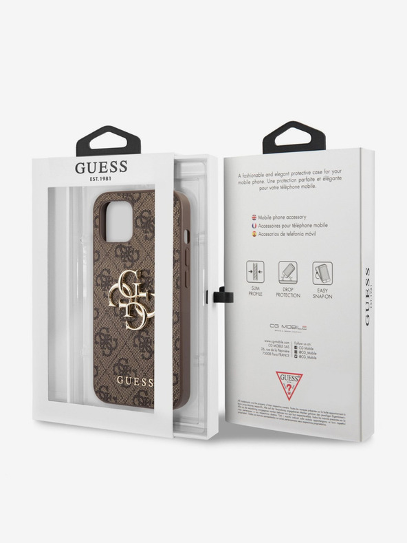 Guess Guess PU 4G fém logós hátlap az iPhone 13 barna modellhez Barna