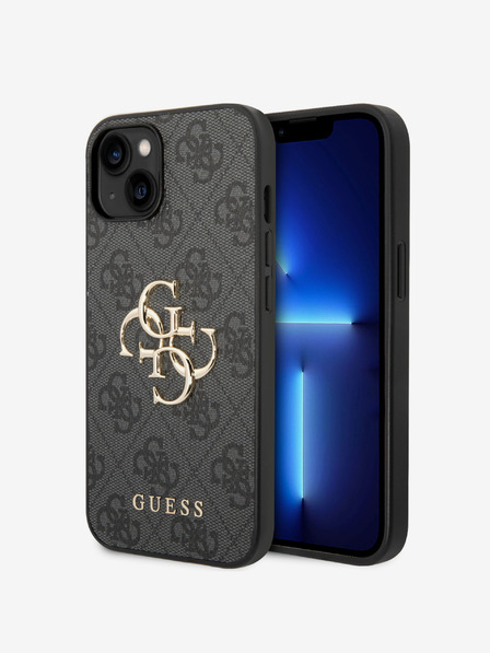 Guess PU 4G Metal Logo Zadní Kryt pro iPhone 15 Plus Grey Telefontok
