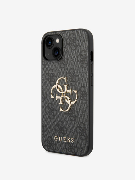 Guess PU 4G Metal Logo Zadní Kryt pro iPhone 15 Plus Grey Telefontok