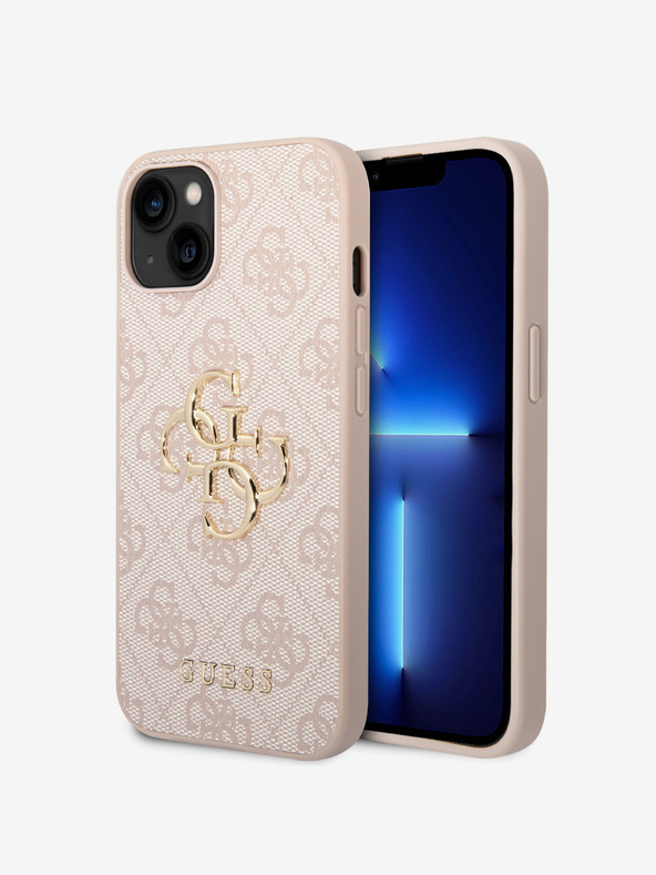 Guess PU 4G Metal Logo Zadní Kryt pro iPhone 15 Pink Telefontok
