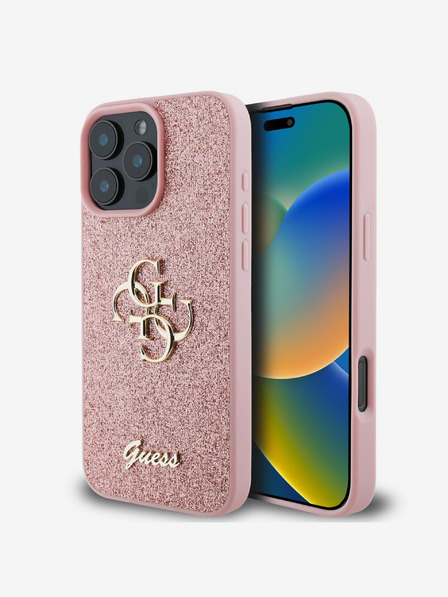 Guess Guess PU fix csillogó 4G fém logós hátlap iPhone 16 Pro Max készülékhez Rózsaszín