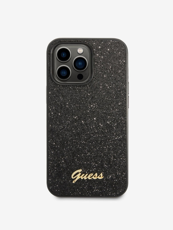 Guess Guess PC/TPU csillámpelyhek fém logós hátlap iPhone 14 Pro Max-hoz Fekete