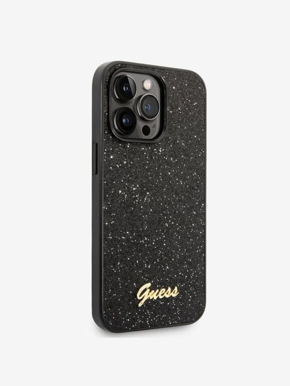 Guess Guess PC/TPU csillámpelyhek fém logós hátlap iPhone 14 Pro Max-hoz Fekete