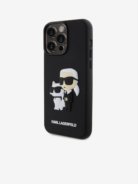 Karl Lagerfeld 3D gumiból készült Karl és Choupette hátlap iPhone 13 Pro Max-hoz Fekete Karl Lagerfeld 3D gumiborítású Karl és Choupette hátlap iPhone 13 Pro Max-hoz Fekete Karl Lagerfeld