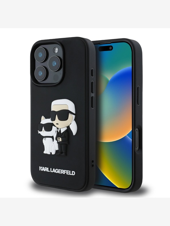 Karl Lagerfeld Karl Lagerfeld PU Saffiano Karl és Choupette hátlapi borító iPhone 16 Pro Max készülékhez Fekete