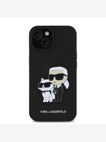 Karl Lagerfeld Karl Lagerfeld PU Saffiano Karl és Choupette hátlapi borító iPhone 15 készülékhez Fekete