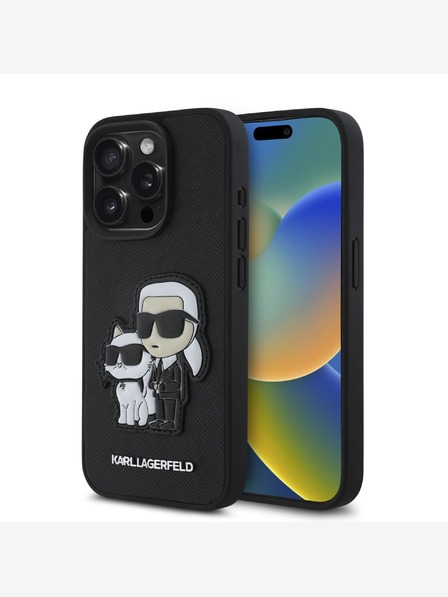 Karl Lagerfeld Karl Lagerfeld PU Saffiano Karl és Choupette hátlapi borító iPhone 15 Pro Max fekete színű készülékhez