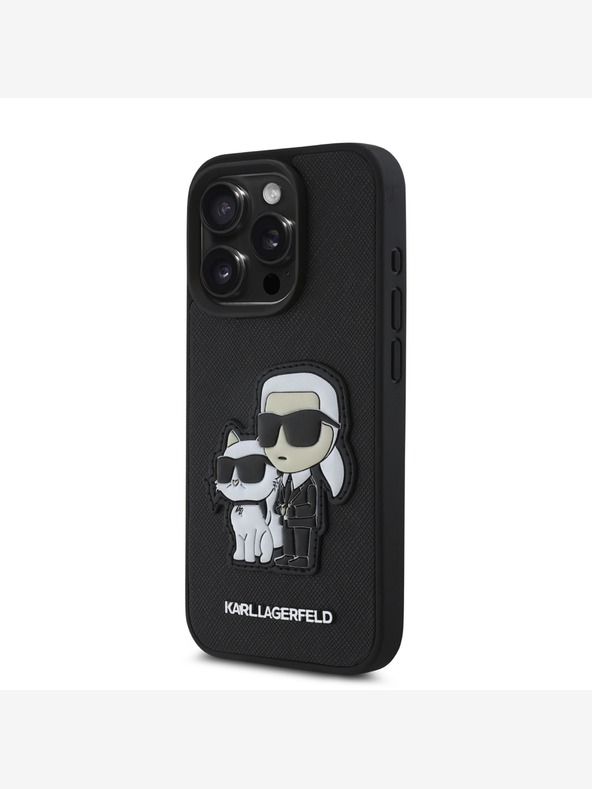 Karl Lagerfeld Karl Lagerfeld PU Saffiano Karl és Choupette hátlapi borító iPhone 15 Pro Max fekete színű készülékhez