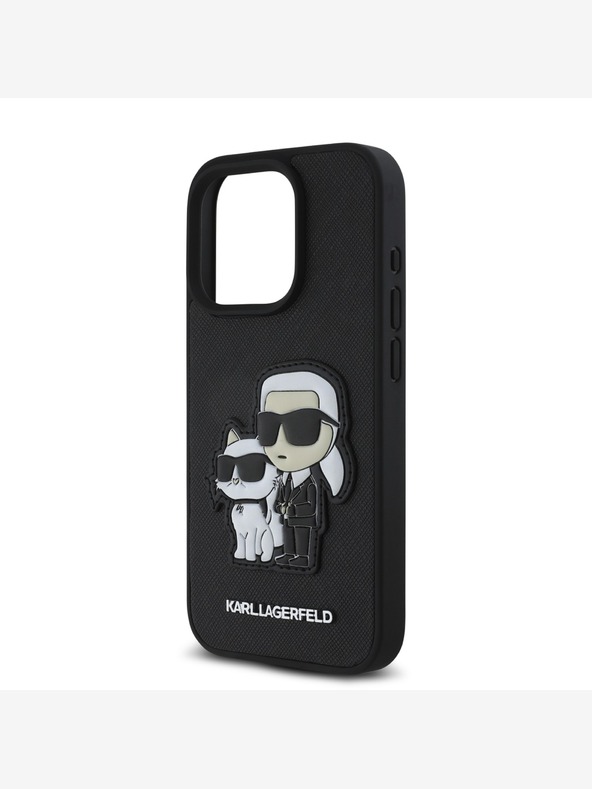 Karl Lagerfeld Karl Lagerfeld PU Saffiano Karl és Choupette hátlapi borító iPhone 15 Pro Max fekete színű készülékhez