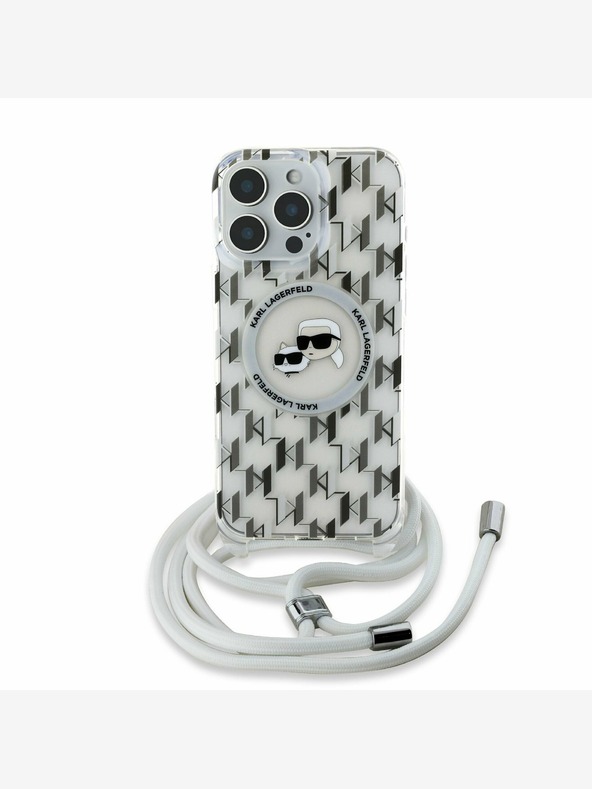 Karl Lagerfeld Karl Lagerfeld IML Monogram Kereszttest K&CH Heads MagSafe hátlapi borító iPhone 16 Pro-hoz Átlátszó