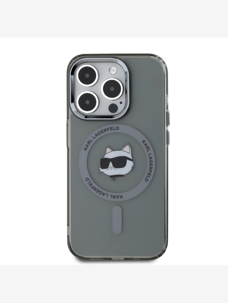 Karl Lagerfeld Karl Lagerfeld IML Choupette Head fémkeretes MagSafe hátlapi borító az iPhone 15 Pro készülékhez Fekete