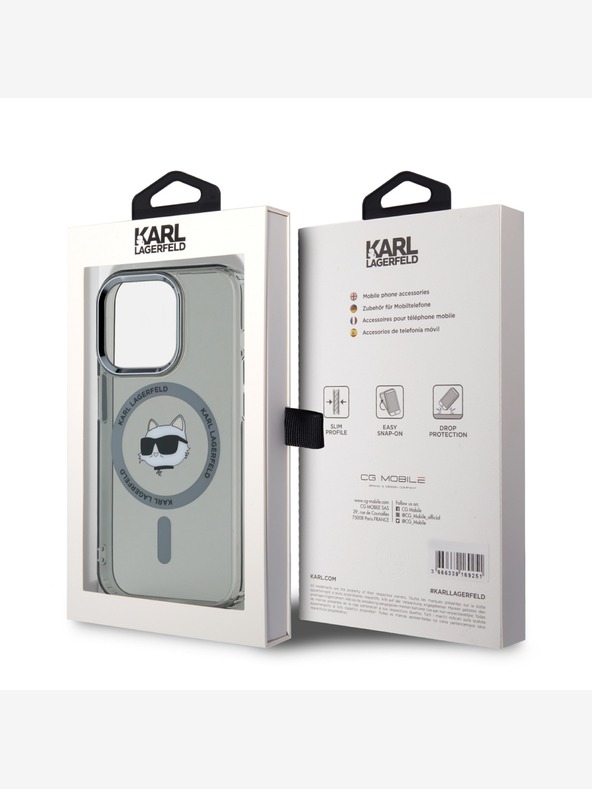 Karl Lagerfeld Karl Lagerfeld IML Choupette Head fémkeretes MagSafe hátlapi borító az iPhone 15 Pro készülékhez Fekete