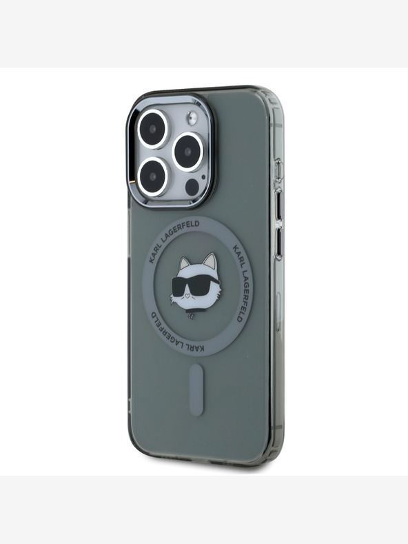 Karl Lagerfeld Karl Lagerfeld IML Choupette Head fémkeretes MagSafe hátlapi borító az iPhone 15 Pro Max készülékhez Fekete