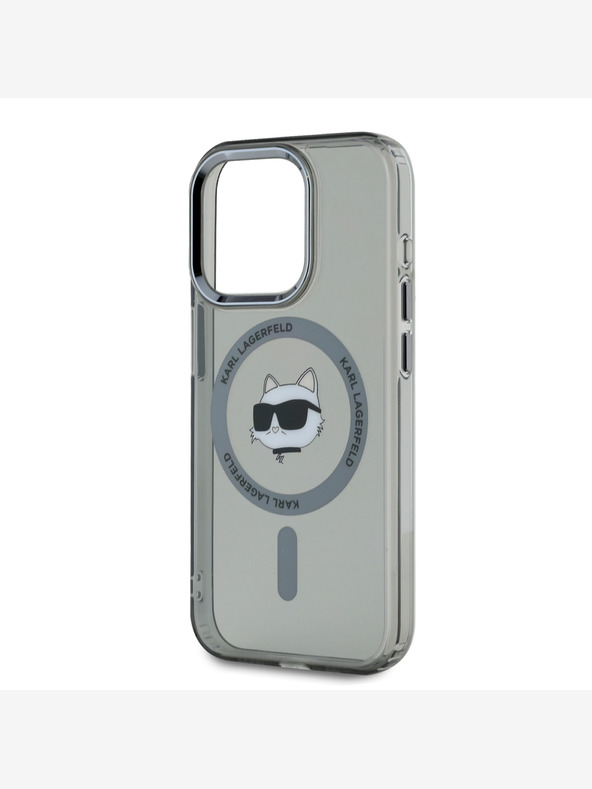 Karl Lagerfeld Karl Lagerfeld IML Choupette Head fémkeretes MagSafe hátlapi borító az iPhone 15 Pro Max készülékhez Fekete