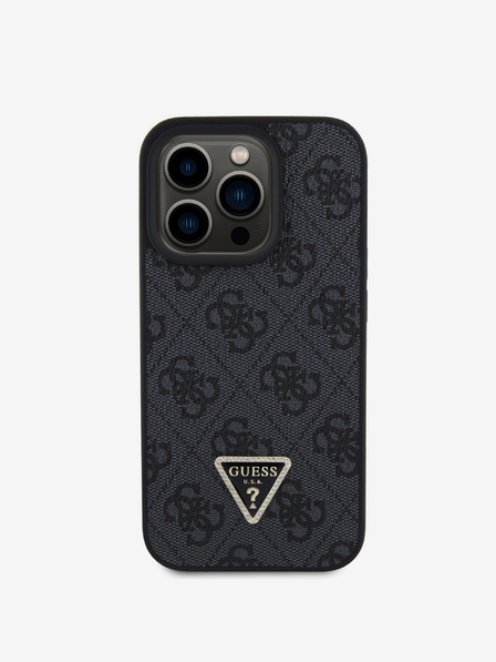 Guess Guess PU PU PU 4G Strass háromszög fém logós hátlap az iPhone 15 Pro Fekete készülékhez
