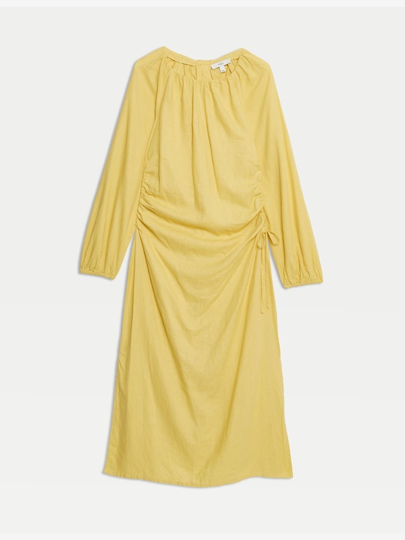 Marks & Spencer Folyékony midi ruha magas vászontartalommal és dekoratív részletekkel az oldalán Marks & Spencer arany színű