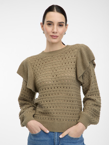 Orsay ORSAY khaki női pulóver fodrokkal