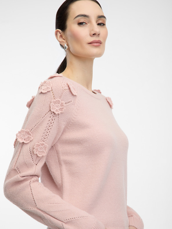 Orsay ORSAY Világos rózsaszín női pulóver virágos applikációval