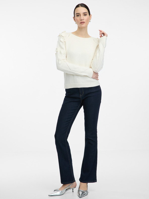 Orsay ORSAY krémszínű női pulóver virágos applikációval