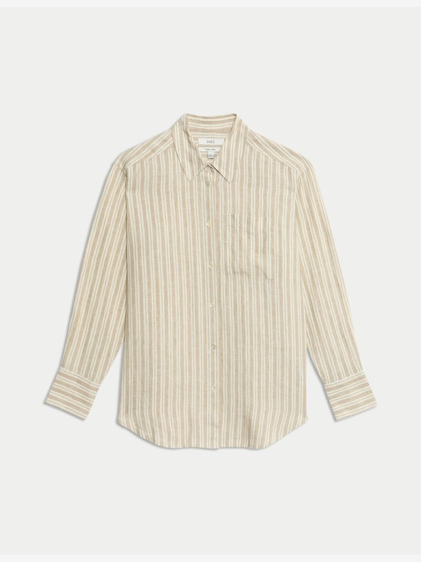 Marks & Spencer Túlméretezett, galléros, barátnős stílusú póló, tiszta vászon Marks & Spencer bézs színben