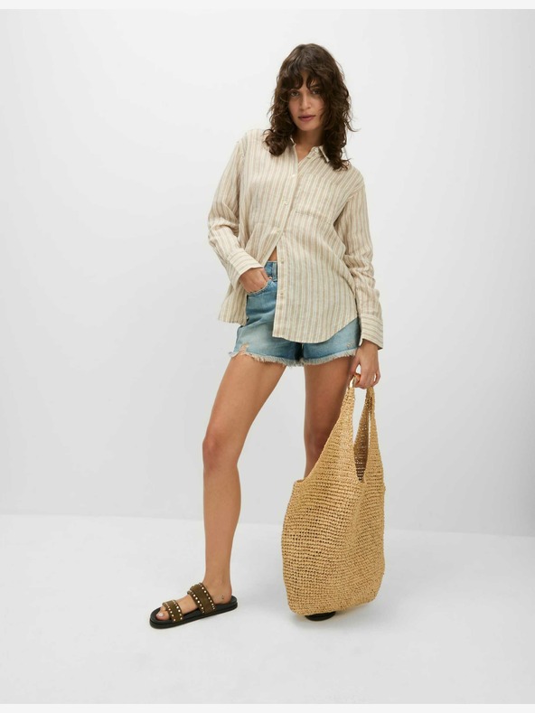 Marks & Spencer Túlméretezett, galléros, barátnős stílusú póló, tiszta vászon Marks & Spencer bézs színben