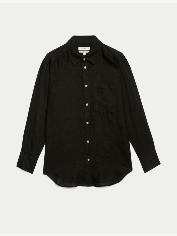 Marks & Spencer Túlméretezett, barátnős stílusú ing gallérral, tiszta lenvászonból Marks & Spencer fekete