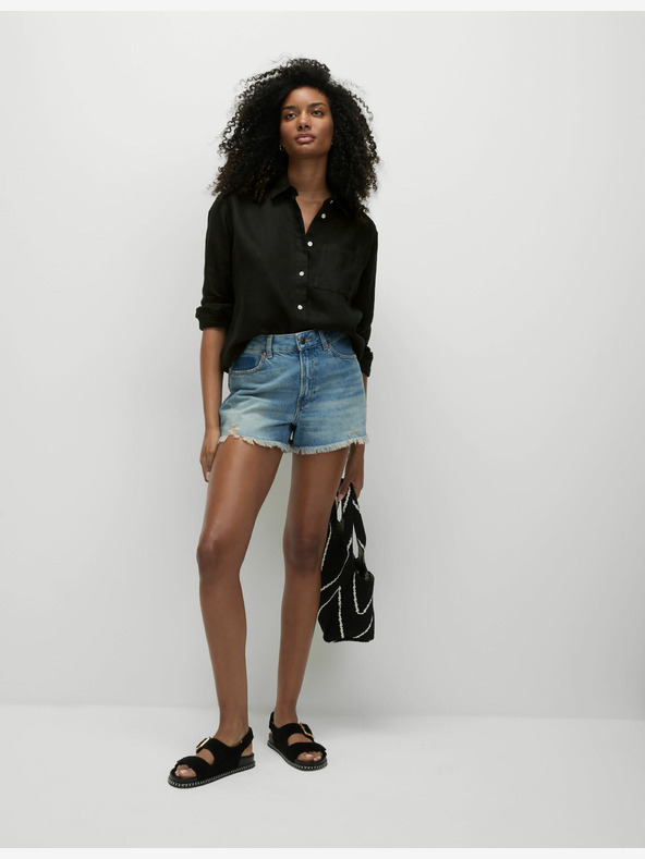 Marks & Spencer Túlméretezett, barátnős stílusú ing gallérral, tiszta lenvászonból Marks & Spencer fekete