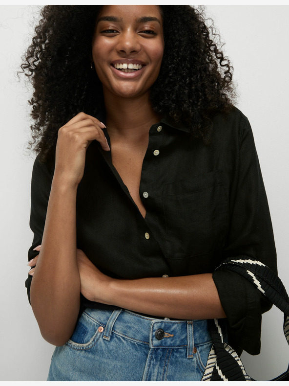 Marks & Spencer Túlméretezett, barátnős stílusú ing gallérral, tiszta lenvászonból Marks & Spencer fekete