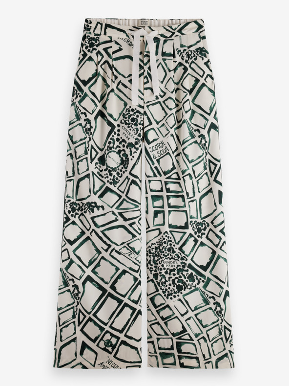 Scotch & Soda Zöld és krémszínű női mintás, széles szárú nadrág Scotch & Soda