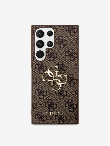 Guess Guess PU 4G fém logós hátlap Samsung Galaxy S23 Ultra barna