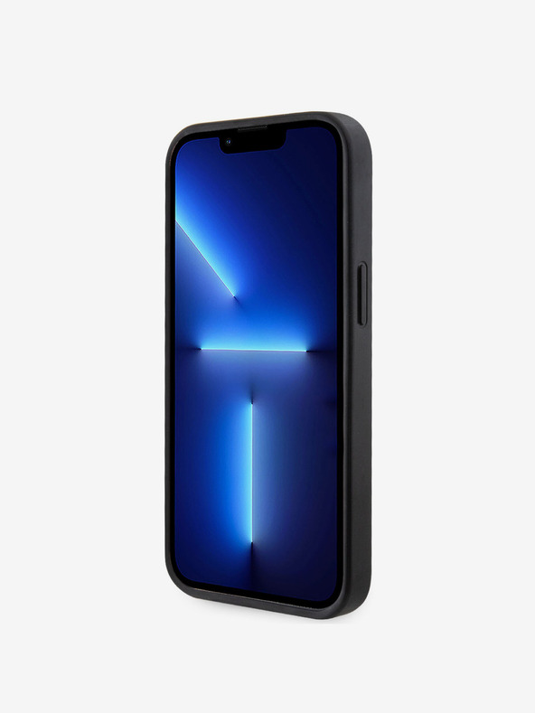 Guess Guess PU 4G Strass háromszög fém logós hátlap az iPhone 15 fekete iPhone 15 készülékhez