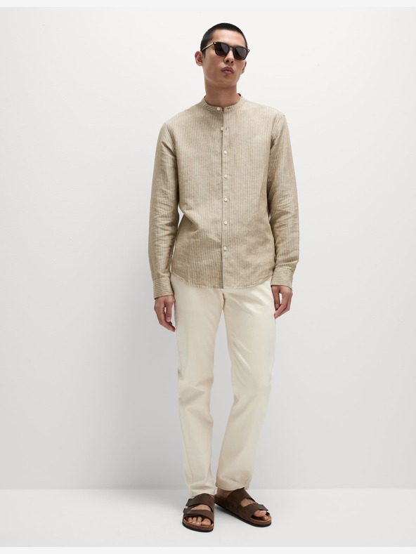 Marks & Spencer Csíkos gallér nélküli, magas lenvászon ing Marks & Spencer bézs