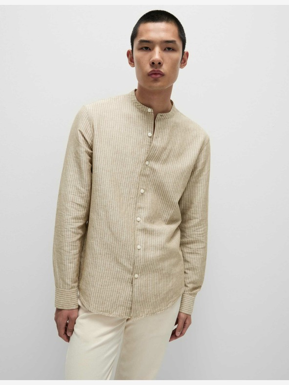 Marks & Spencer Csíkos gallér nélküli, magas lenvászon ing Marks & Spencer bézs