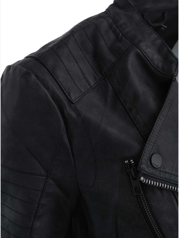 ONLY Fekete női bőr gömbölyded kabát zsebekkel ONLY Biker