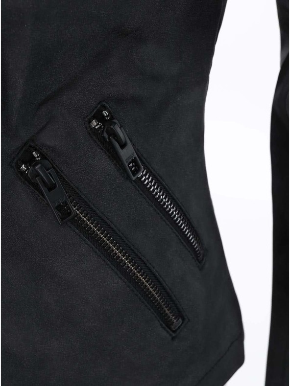 ONLY Fekete női bőr gömbölyded kabát zsebekkel ONLY Biker