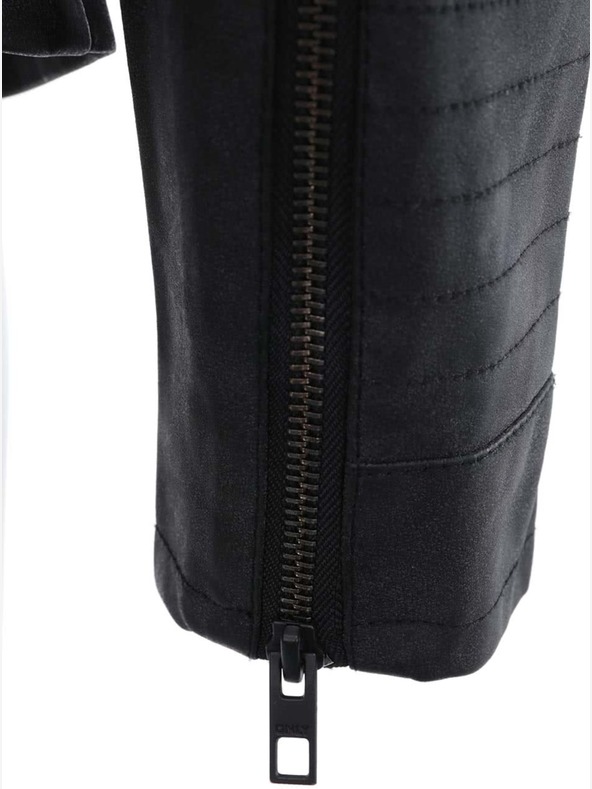 ONLY Fekete női bőr gömbölyded kabát zsebekkel ONLY Biker