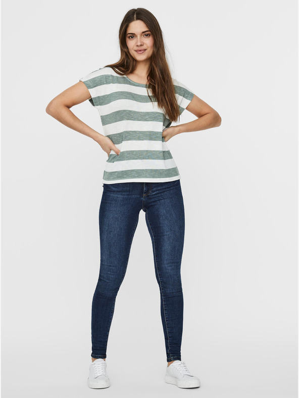 Vero Moda Zöld-fehér csíkos póló VERO MODA Wide Stripe zöld-fehér csíkos póló VERO MODA széles csíkos póló