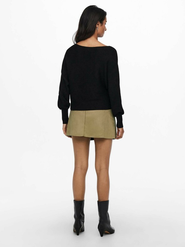 ONLY Fekete női bordázott pulóver denevérszárny-ujjal ONLY Adaline