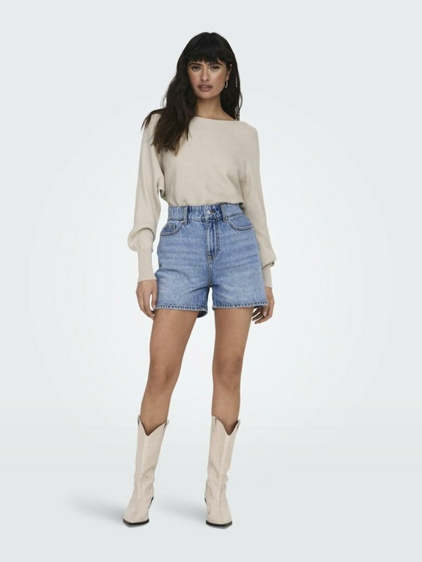 ONLY Bézs női bordázott pulóver Batwing ujjal ONLY Adaline Adaline