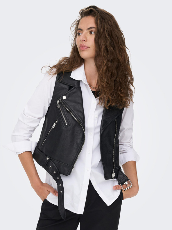 ONLY Fekete női bőrmellény ONLY Vera