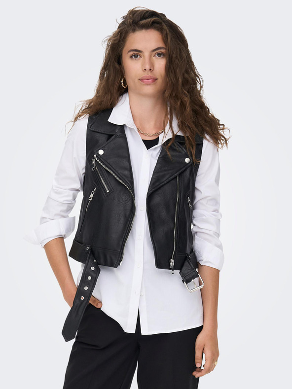 ONLY Fekete női bőrmellény ONLY Vera