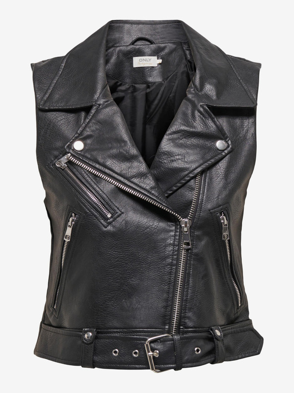 ONLY Fekete női bőrmellény ONLY Vera